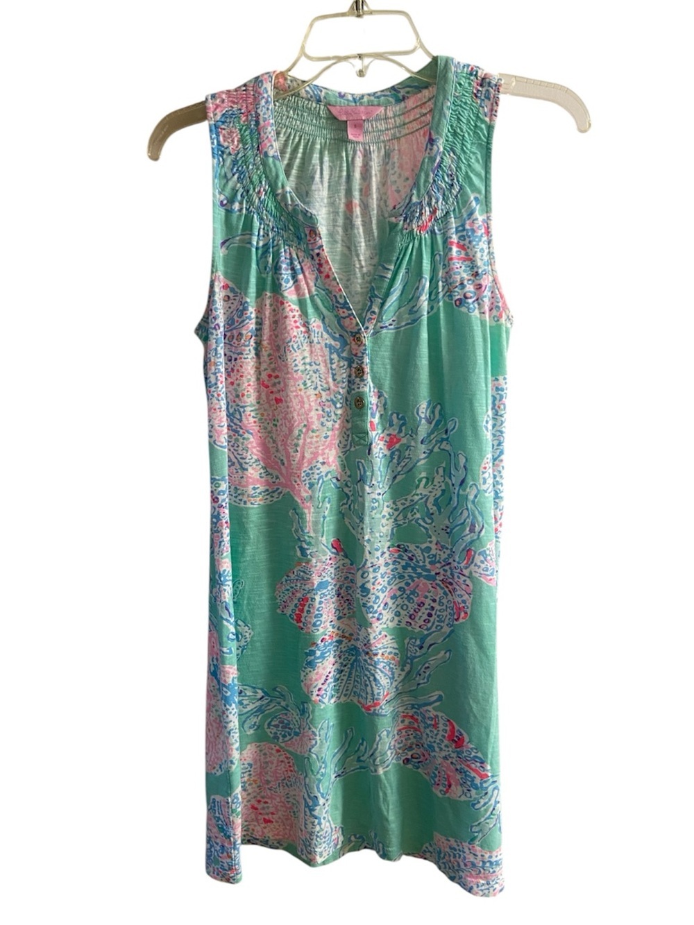 Lilly Pulitzer Fansea Green Shell Print Sleeveless Tunic Top Tank Dress Small